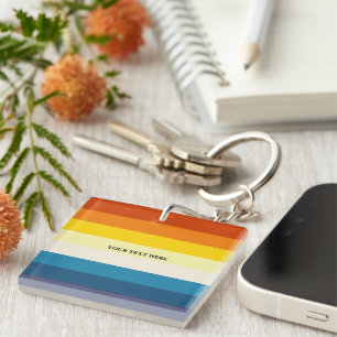 Vintage Sunset Stripes Colourful Rainbow Keychain