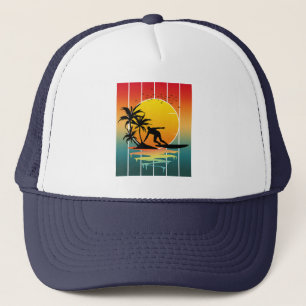 Vintage Sunset Surfing Surfer Ocean Surf Trucker Hat