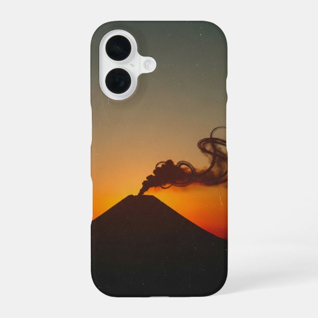 Vintage Sunset Volcano iPhone 16 Case (Back)