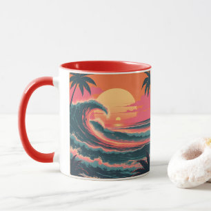 Vintage Sunset Wave   Retro Tropical Coffee Mug