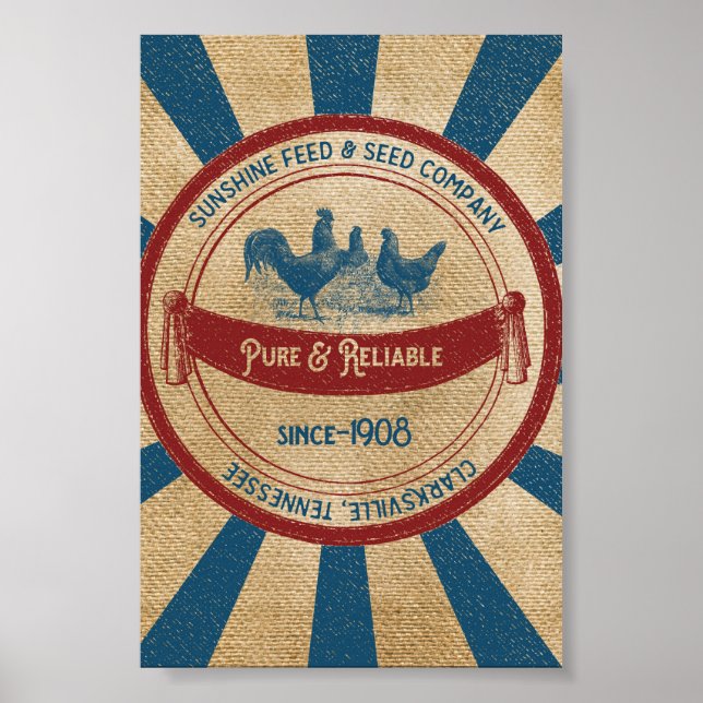 Vintage Sunshine Feed Chickens Advertisement Poster (Front)