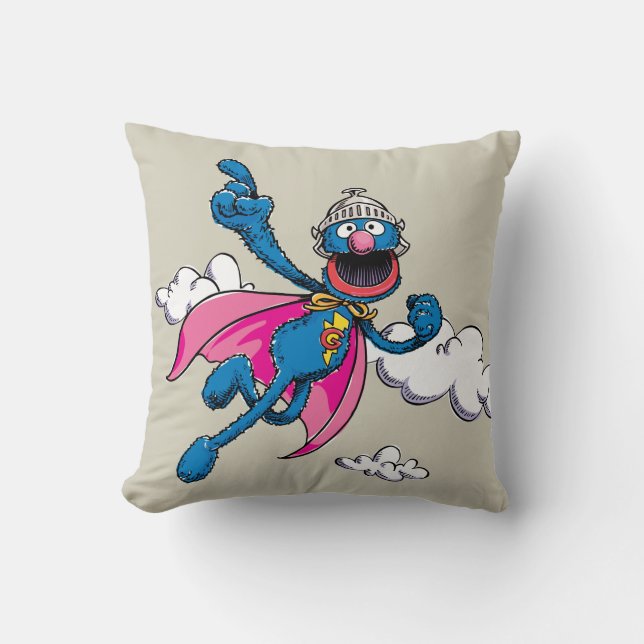 Vintage Super Grover Throw Pillow (Front)