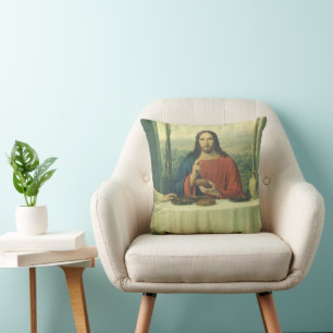 Vintage Supper At Emmaus with Jesus Christ Throw Pillow