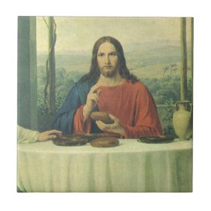 Vintage Supper At Emmaus with Jesus Christ Tile