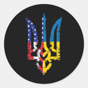 Vintage Support Ukraine American Flag Ukrainian Tr Classic Round Sticker