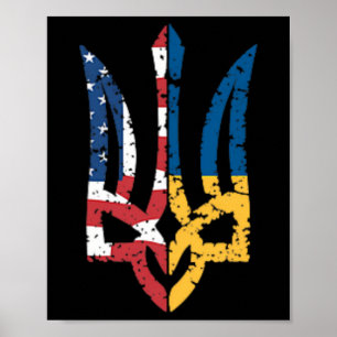 Vintage Support Ukraine American Flag Ukrainian Tr Poster