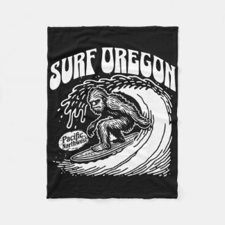 Vintage Surf Oregon Surfing Sasquatch Surfer  Fleece Blanket