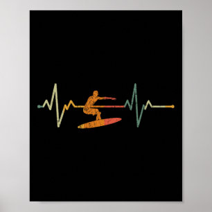 Vintage Surf Surfer Gift Heartbeat Waves Surfing  Poster