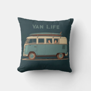 Vintage Surf Van – Retro Camper Design Throw Pillow