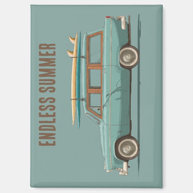 Vintage Surf Wagon – Retro Beach Car Magnet (Front)