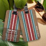 Vintage Surfboard Stripes - Subtle Wood Background Luggage Tag<br><div class="desc">A colourful, retro stripe design in blue and rust on a faux wood print background. A vintage surfboard stripe design with a beach and surf look. Add your name or monogram to make this a personal phone case that will stand out amongst your friends. The name is a thin serif...</div>
