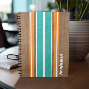 Vintage Surfboard Stripes - Subtle Wood Background Notebook