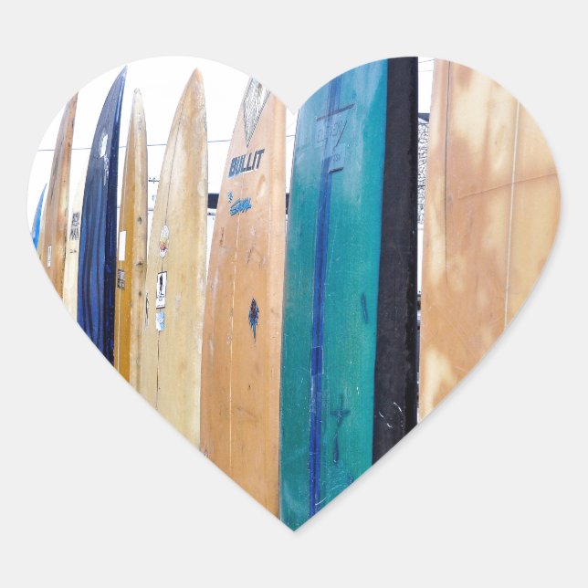 Vintage Surfboards on Montauk Beach Heart Sticker (Front)