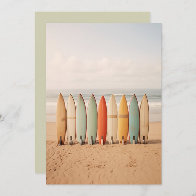 Vintage Surfboards On The Beach Invitation (Front/Back)