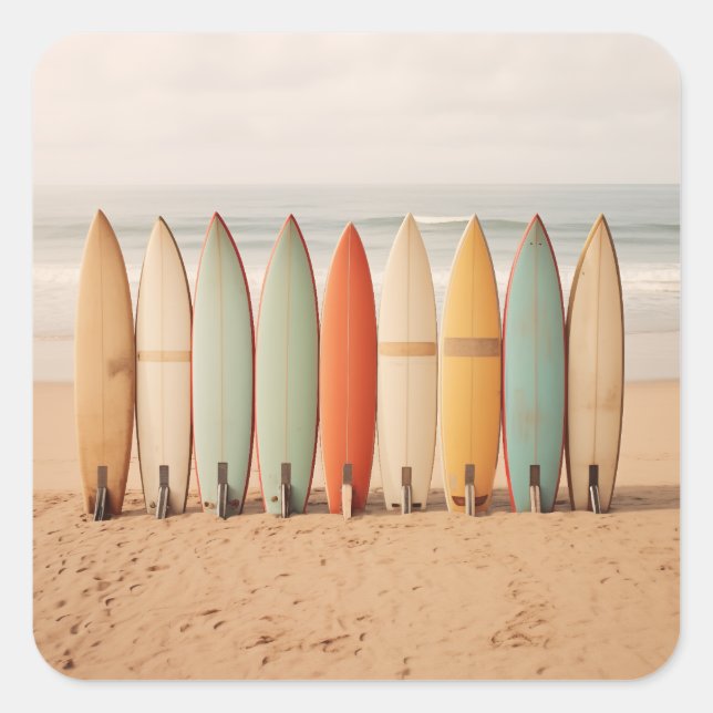 Vintage Surfboards On The Beach Square Sticker (Front)
