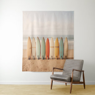Vintage Surfboards On The Beach Tapestry