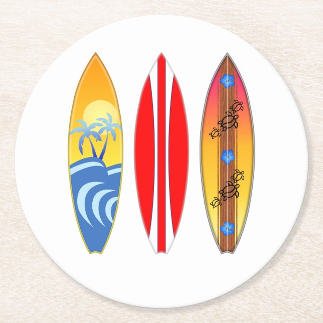 Vintage Surfboards Surfing Round Paper Coaster (Front)