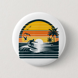 Vintage Surfer And Surfing, Retro Surf Beach, Hawa 2 Inch Round Button