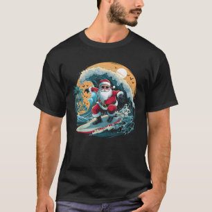 Vintage Surfer Christmas Surfing Santa Claus Beach T-Shirt