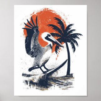 Vintage Surfer Gift Surfing Surf Beach Pelican Sun Poster
