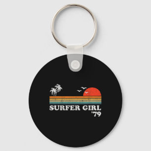 Vintage Surfer Girl Surfing Beach Retro Sunset Sur Keychain