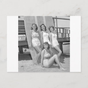 vintage surfer girls postcard