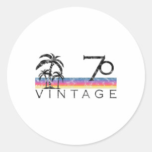 Vintage Surfing 1970 Pacific Ocean Sunset Birthday Classic Round Sticker