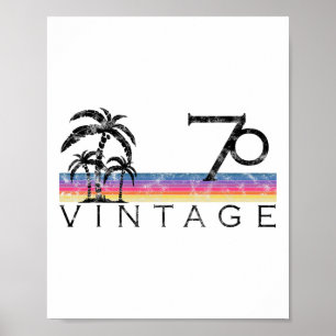 Vintage Surfing 1970 Pacific Ocean Sunset Birthday Poster