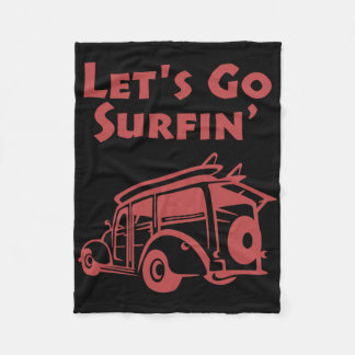 Vintage Surfing Pacific Ocean Surfboard Station Wa Fleece Blanket