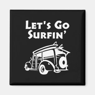 Vintage Surfing Pacific Ocean Surfboard Woody Wago Magnet