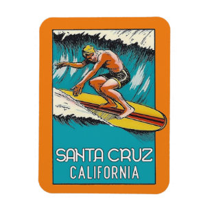 Vintage Surfing Santa Cruz California Travel Magnet