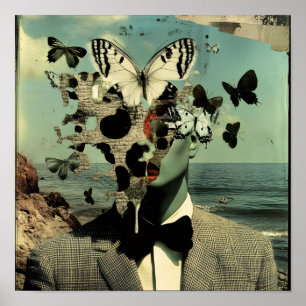Vintage Surreal Butterfly Man Wall Art Poster