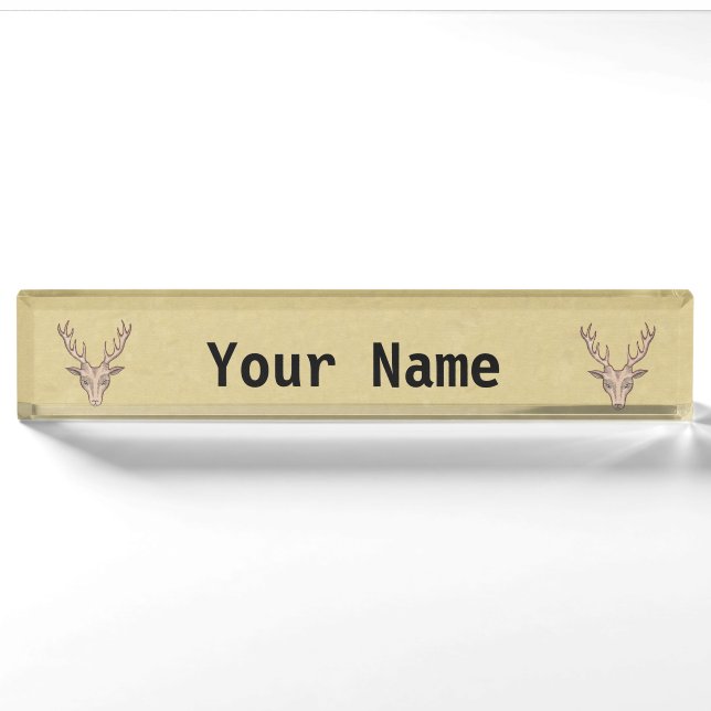 Vintage Surreal Deer Head Antlers Nameplate (Front)