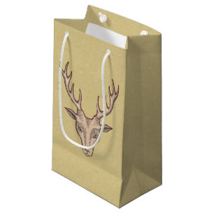 Vintage Surreal Deer Head Antlers Small Gift Bag
