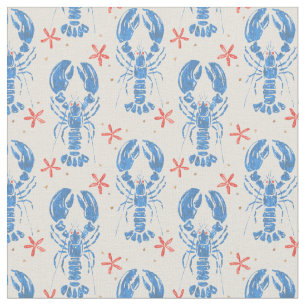 Vintage surreal pattern of blue lobsters. fabric