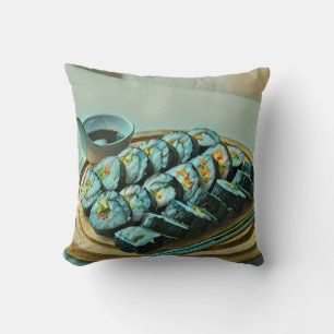 Vintage Sushi Artwork Throw Pillow