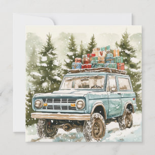 Vintage SUV with Gifts on Top Ornament Holiday Card