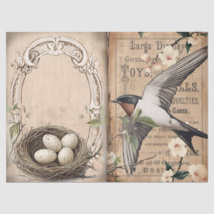 Vintage Swallow and nest with eggs floral Tissue Paper
