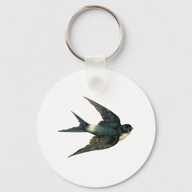 Vintage Swallow Bird Illustration Keychain (Front)