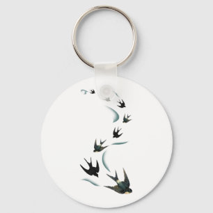Vintage Swallow Birds Art Keychain