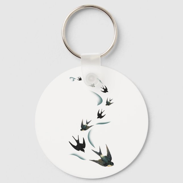 Vintage Swallow Birds Art Keychain (Front)
