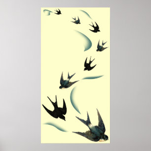 Vintage Swallow Birds Art Poster