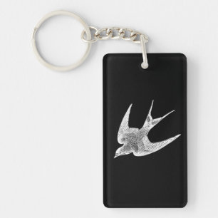 Vintage Swallow Illustration - 1800's Antique Bir Keychain