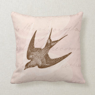 Vintage Swallow Illustration - 1800's Antique Bir Throw Pillow