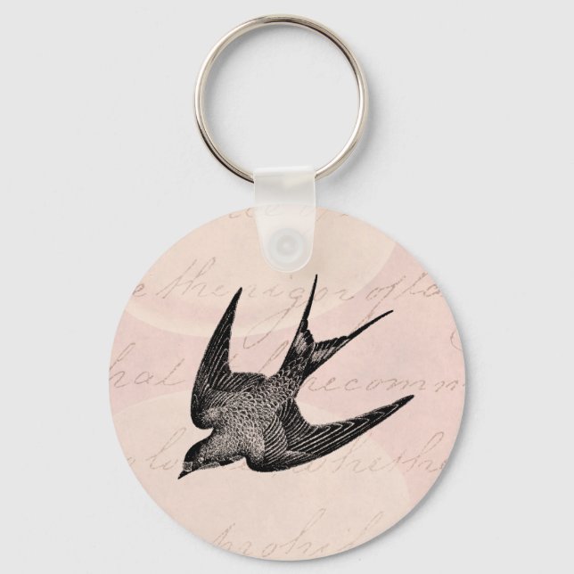 Vintage Swallow Illustration - 1800's Antique Bird Keychain (Front)