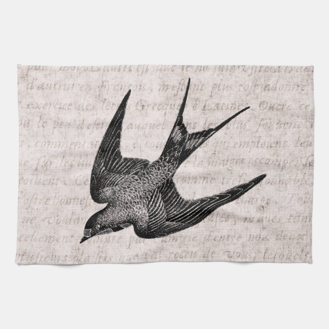 Vintage Swallow Illustration - 1800's Antique Bird Kitchen Towel (Horizontal)