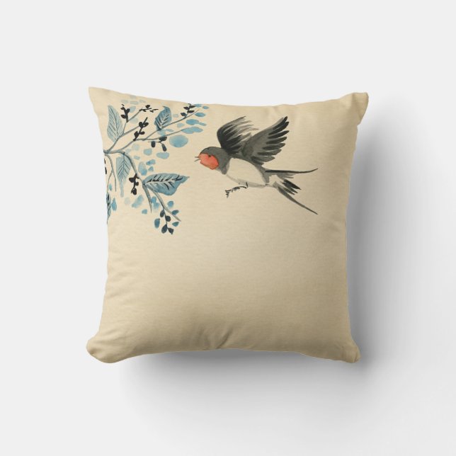 Vintage swallow throw pillow (Front)