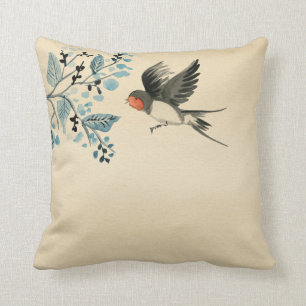 Vintage swallow throw pillow