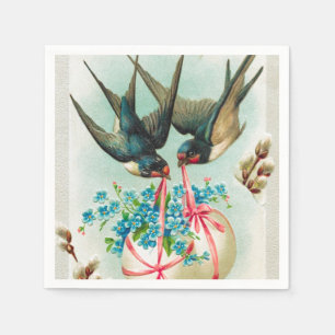 Vintage Swallows Couple and Floral Easter Eggs Napkin