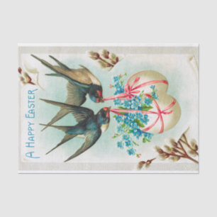 Vintage Swallows Couple and Floral Easter Eggs Tissue Paper